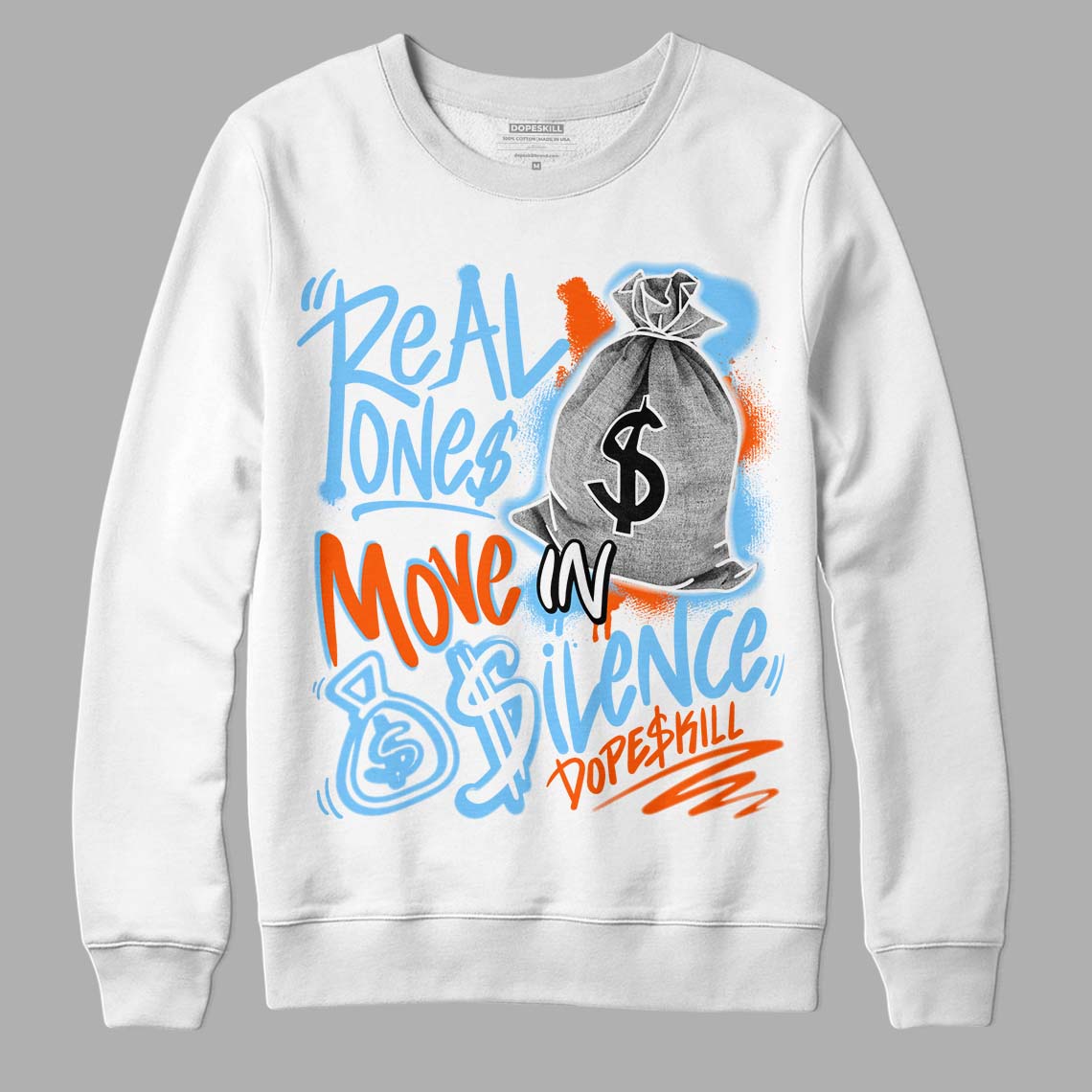 Dunk Low Futura University Blue DopeSkill Sweatshirt Real Ones Move In Silence Graphic