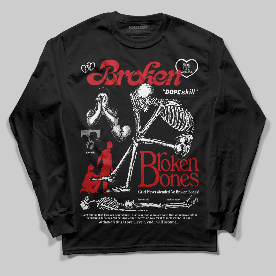 Bred Velvet 11s DopeSkill Long Sleeve T-Shirt Broken Bones Graphic