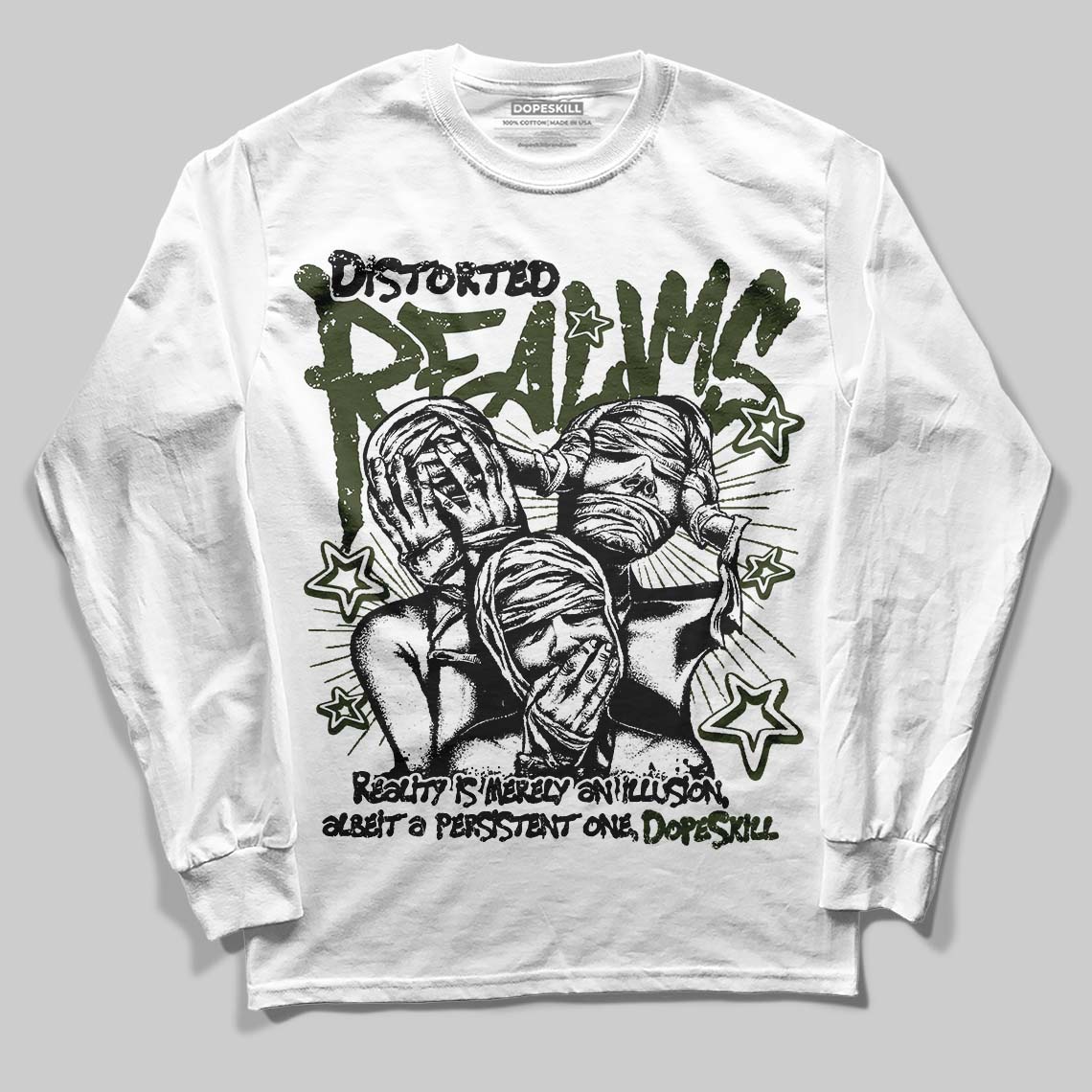 Olive Collection DopeSkill Long Sleeve T-Shirt Distorted Realms Graphic