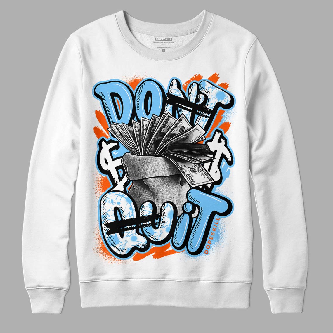 Dunk Low Futura University Blue DopeSkill Sweatshirt Don't Quit Graphic