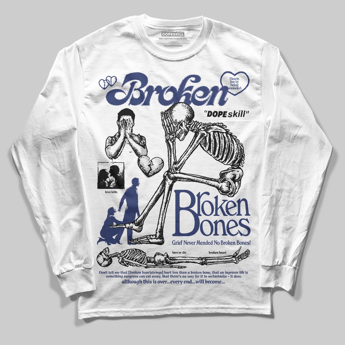 Rare Air Deep Royal Blue 1s DopeSkill Long Sleeve T-Shirt Broken Bones Graphic