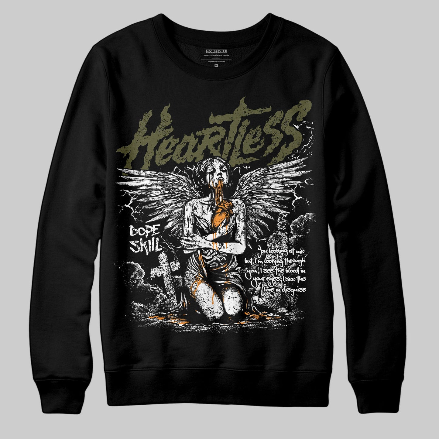 Olive 5s DopeSkill Sweatshirt Heartless Graphic