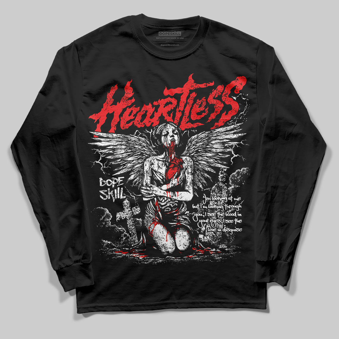 Black and White Collection DopeSkill Long Sleeve T-Shirt Heartless Graphic