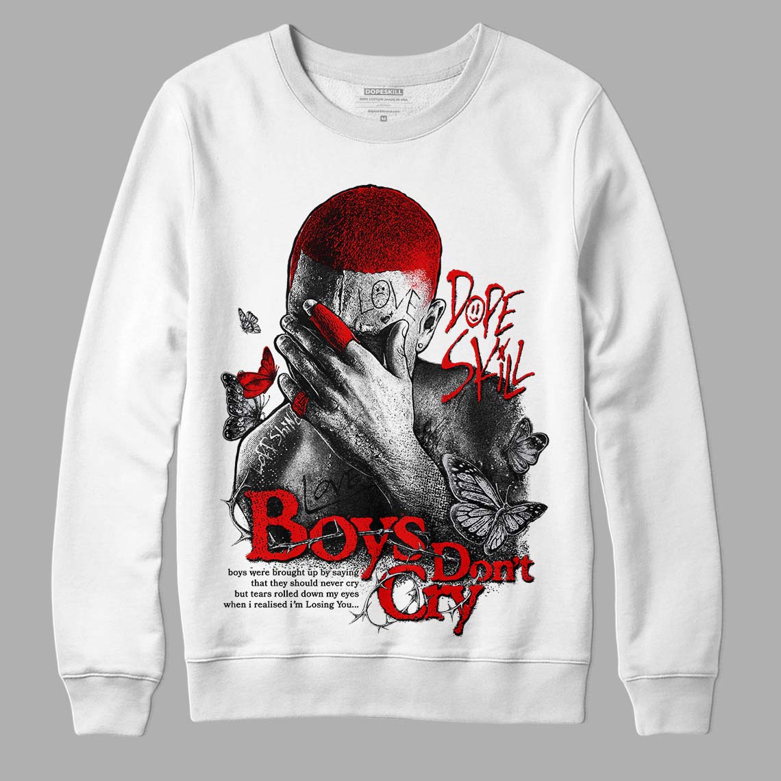 Red Cement 4S DopeSkill Sweatshirt Boys Don't Cry Graphic