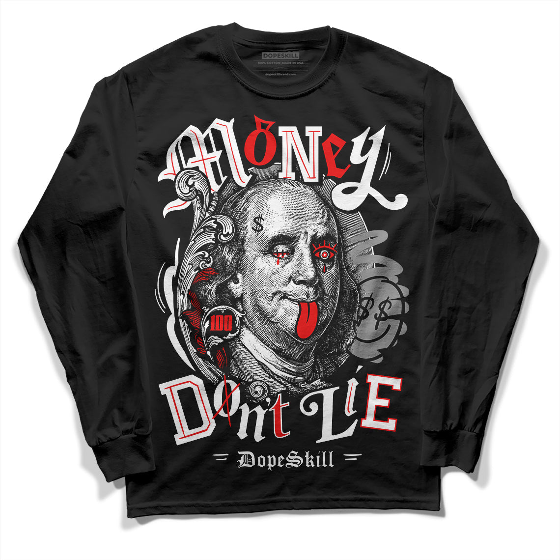 Dunk Panda White Black DopeSkill Long Sleeve T-Shirt Money Don't Lie Graphic