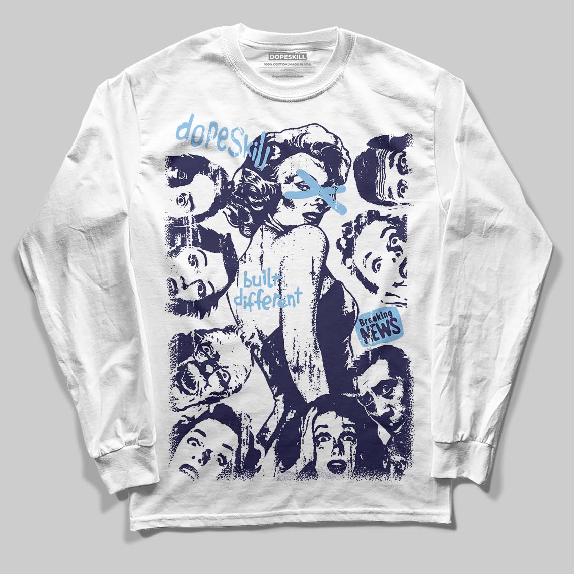 University Blue Collection DopeSkill Long Sleeve T-Shirt Built Different Graphic