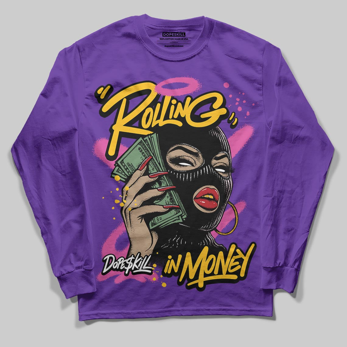 PURPLE Collection DopeSkill Long Sleeve T-Shirt Rolling in Money Graphic