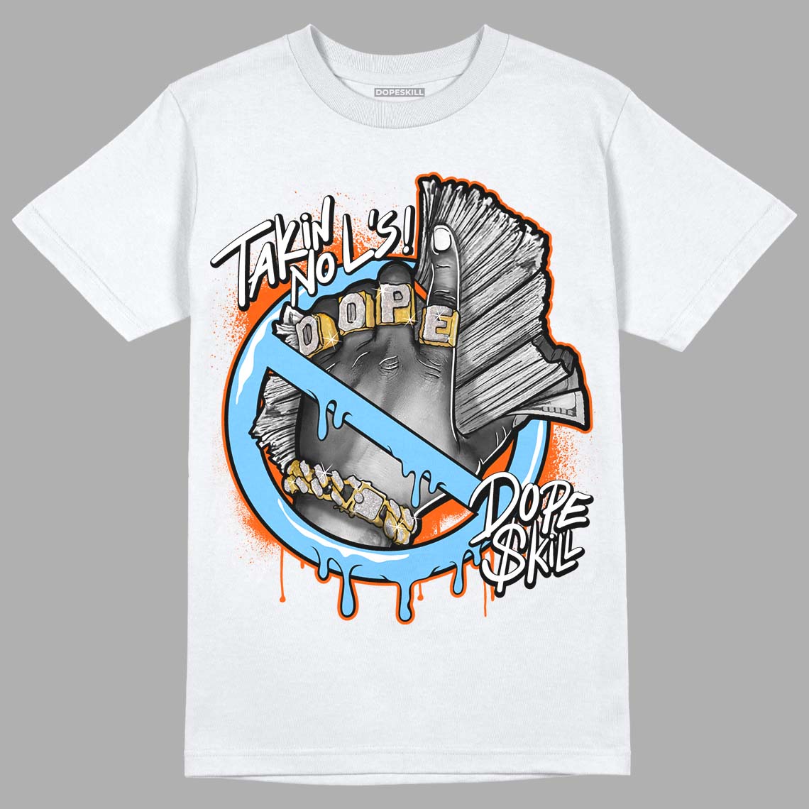 Dunk Low Futura University Blue DopeSkill T-Shirt Takin No L's Graphic