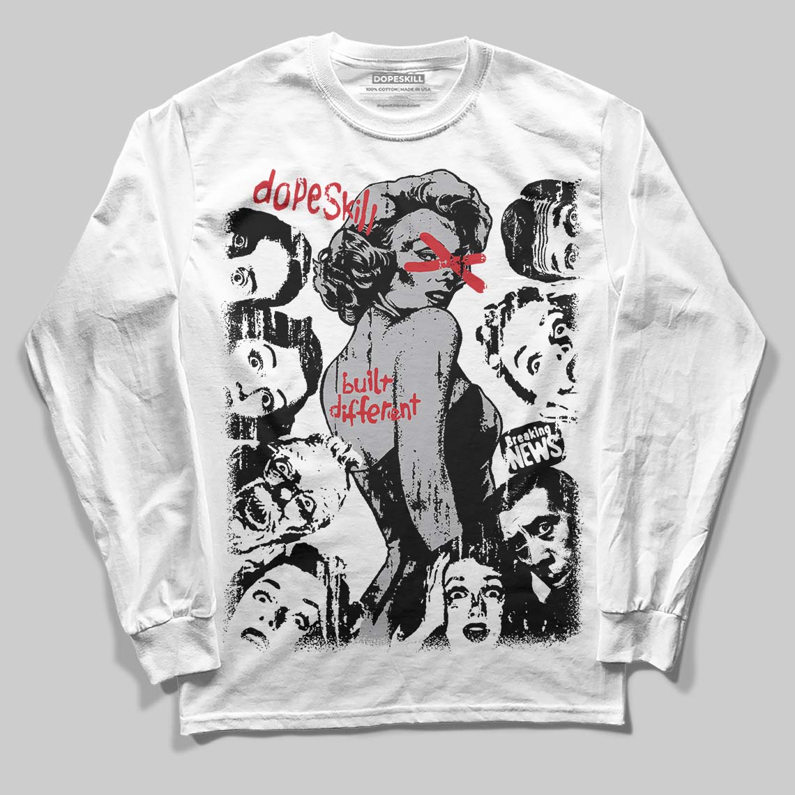 White Cement 4s DopeSkill Long Sleeve T-Shirt Built Different Graphic