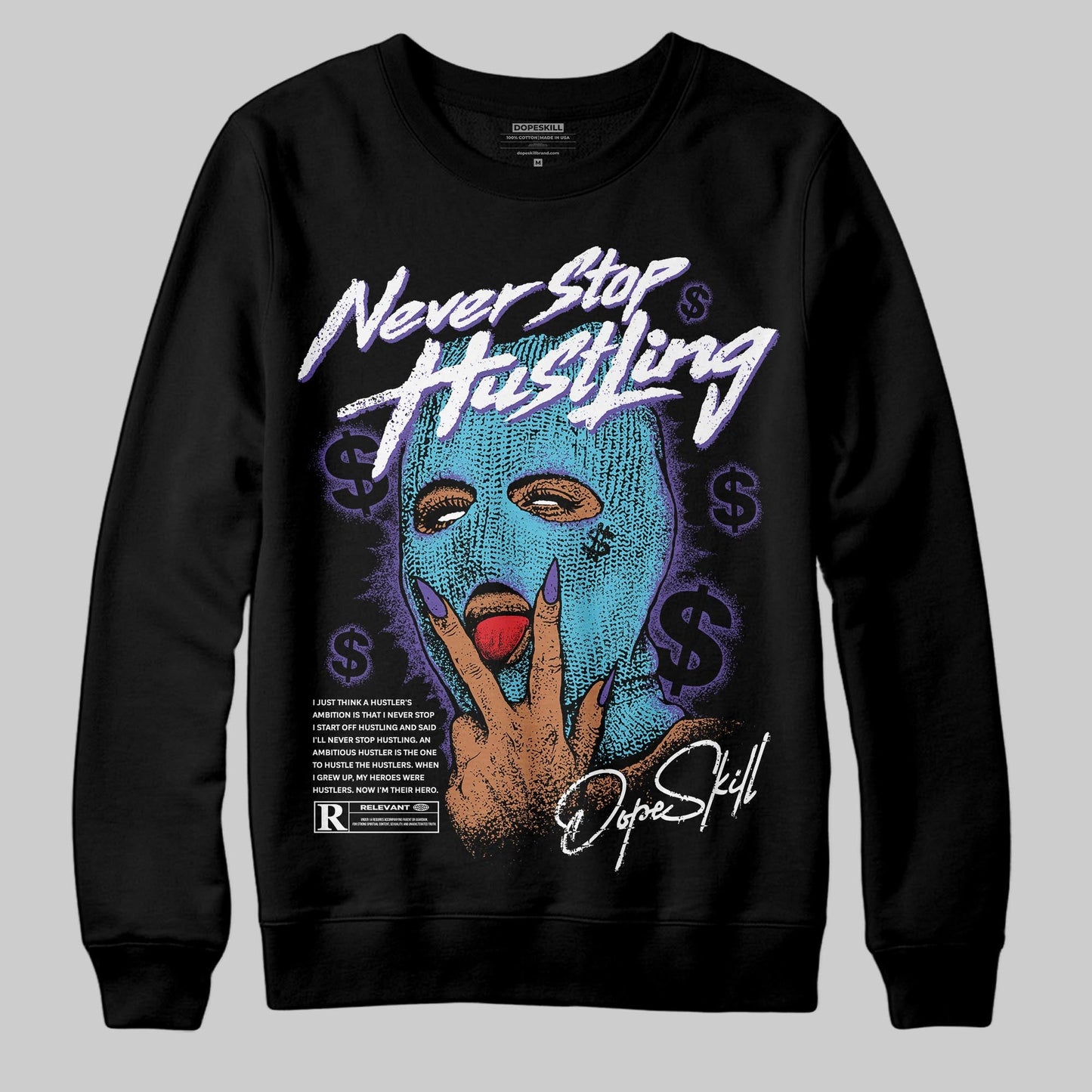 Aqua 8s DopeSkill Sweatshirt Never Stop Hustling Graphic