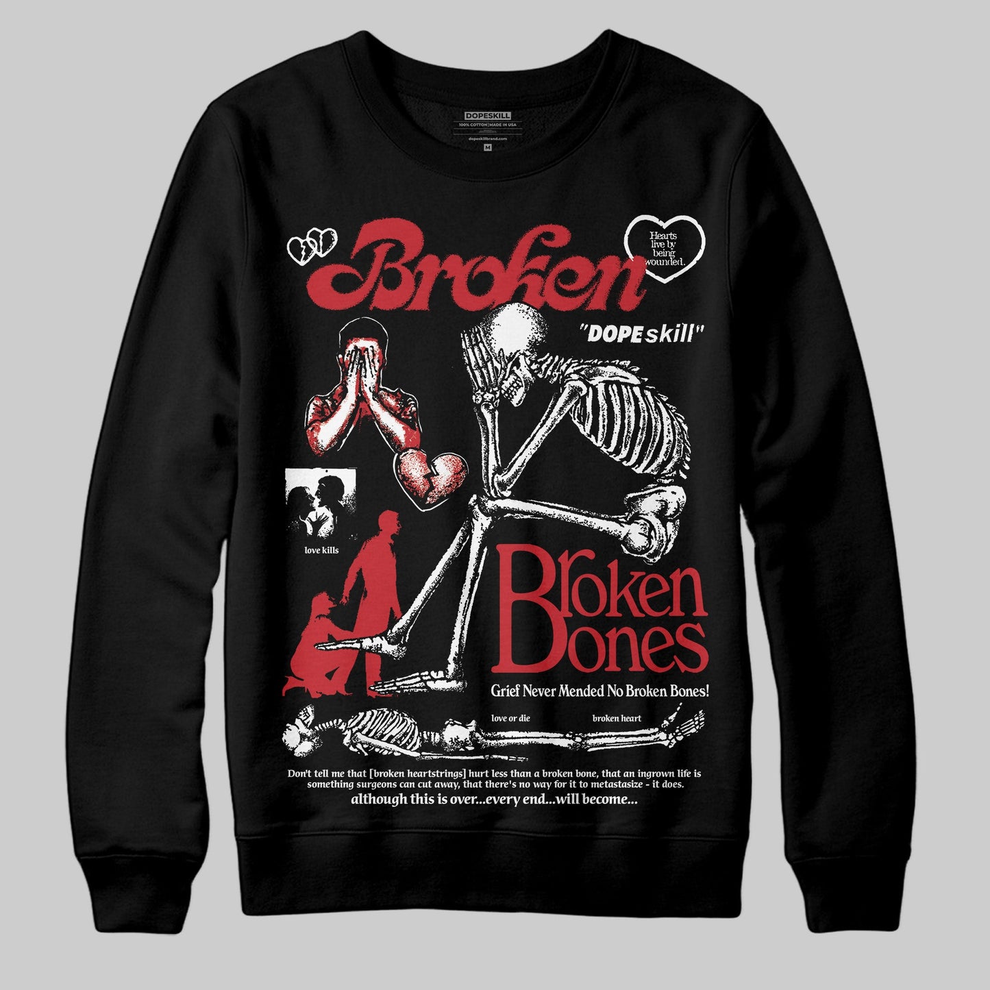 Bred 11s DopeSkill Sweatshirt Broken Bones Graphic