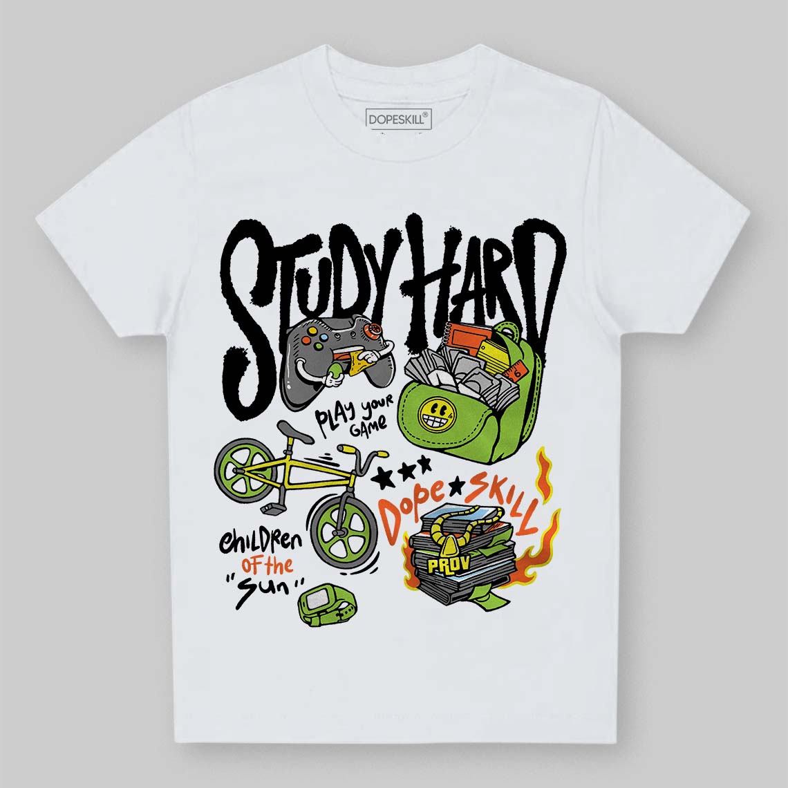 Neon Green Collection DopeSkill Toddler Kids T-shirt Study Hard Graphic