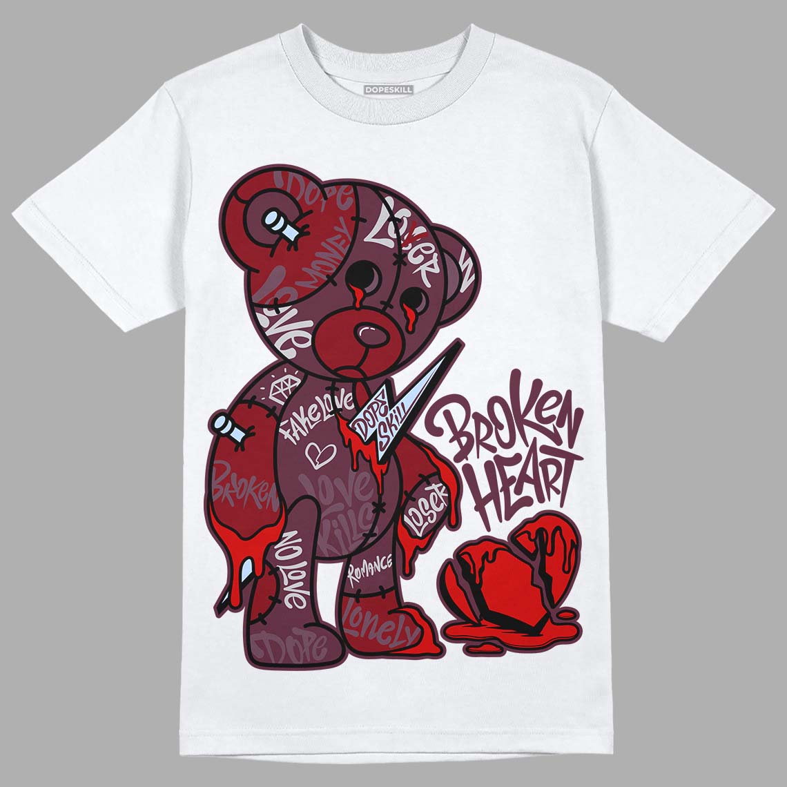 Burgundy 5s DopeSkill T-Shirt Broken Heart Graphic