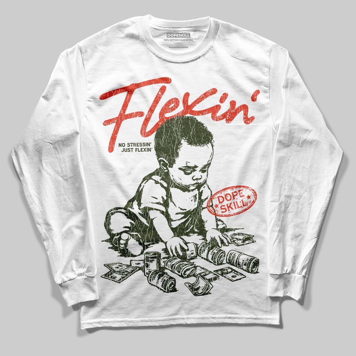 Olive Collection DopeSkill Long Sleeve T-Shirt Flexin' Graphic