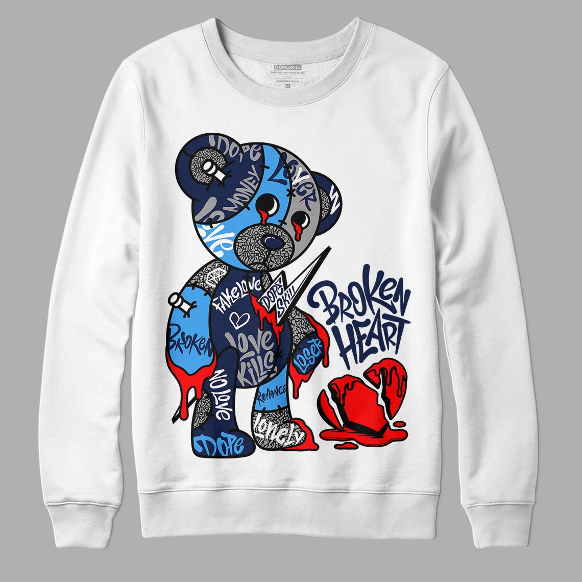 Midnight Navy 3s DopeSkill Sweatshirt Broken Heart Graphic