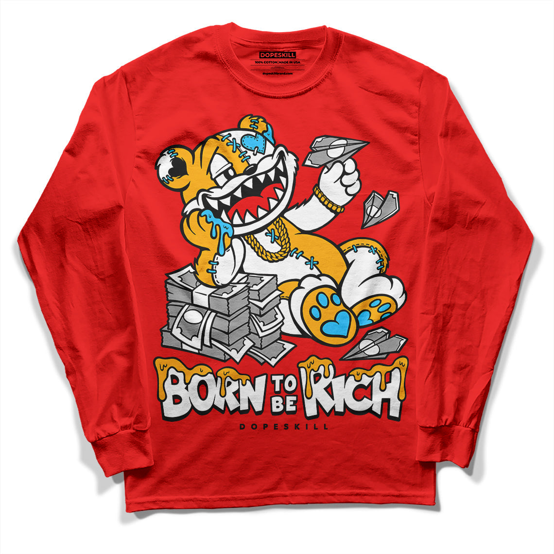 Red Collection DopeSkill Red Long Sleeve T-Shirt Born To Be Rich Graphic
