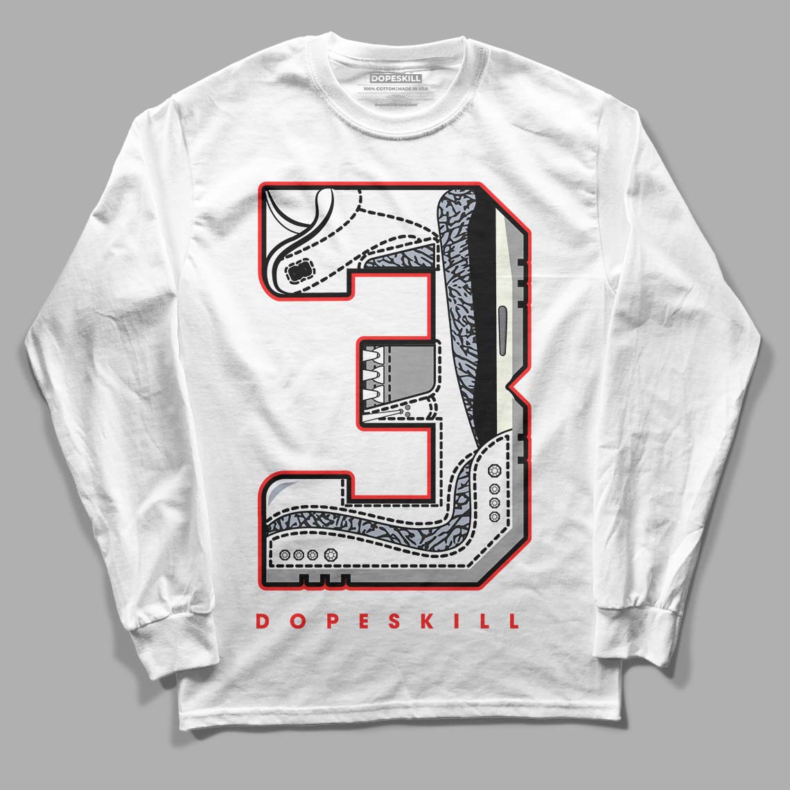 White Cement Reimagined 3s DopeSkill Long Sleeve T-Shirt No.3 Graphic