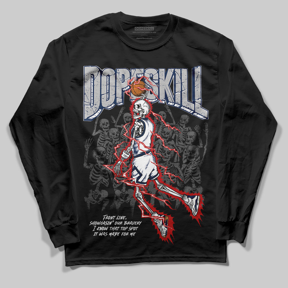 Summit White Navy 4s DopeSkill Long Sleeve T-Shirt Thunder Dunk Graphic