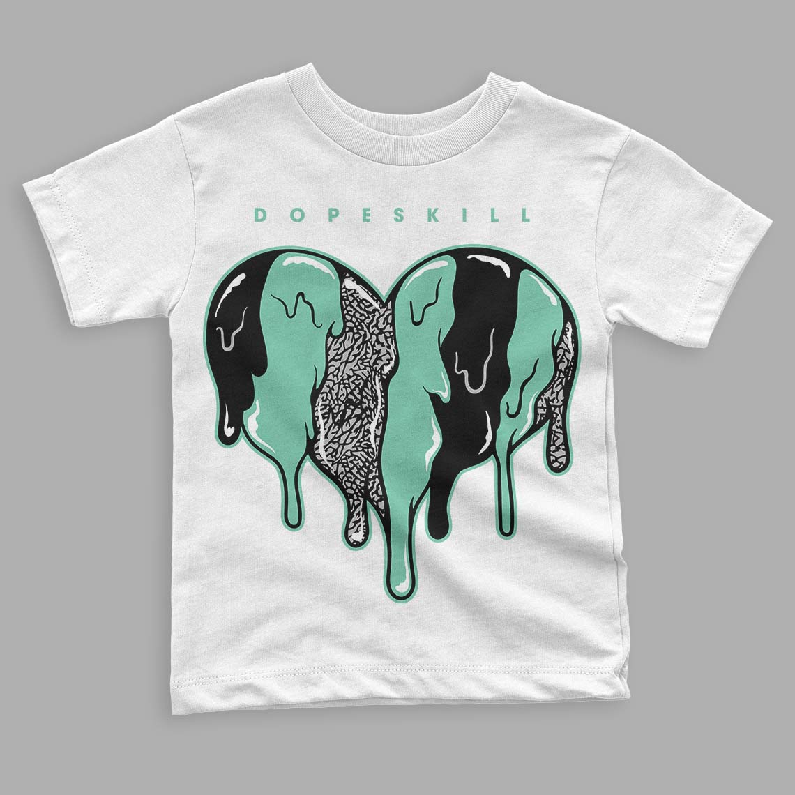 Green Glow 3s DopeSkill Toddler Kids T-shirt Slime Drip Heart Graphic