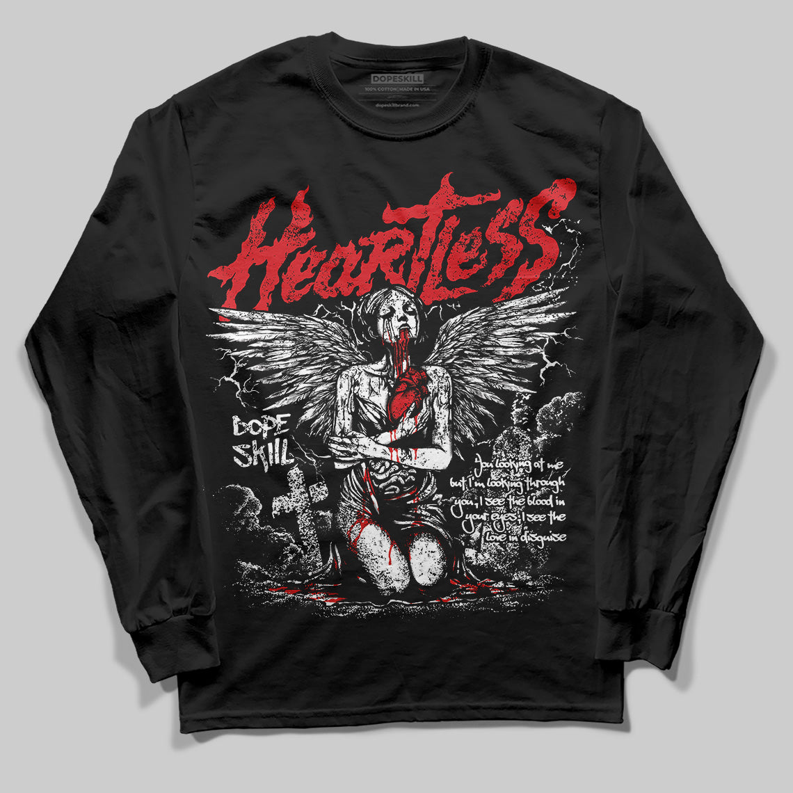 Fire Red 3s DopeSkill Long Sleeve T-Shirt Heartless Graphic