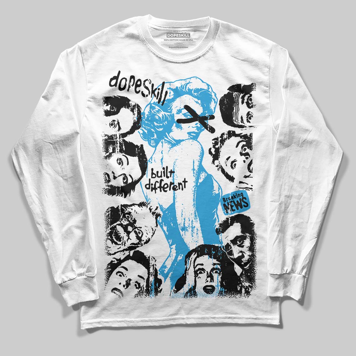 Military Blue 4s DopeSkill Long Sleeve T-Shirt Built Different Graphic