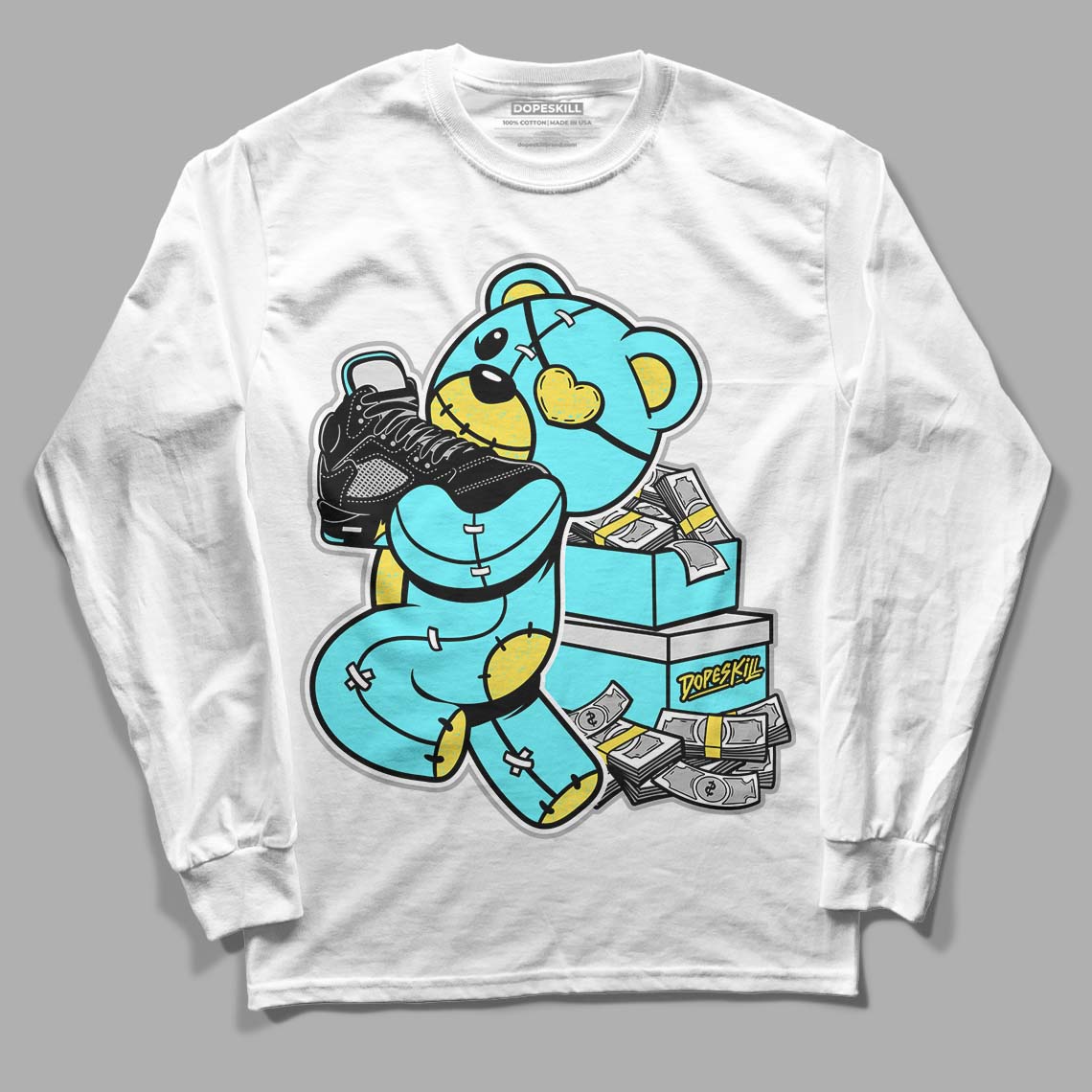 Aqua 5s DopeSkill Long Sleeve T-Shirt Bear Steals Sneaker Graphic