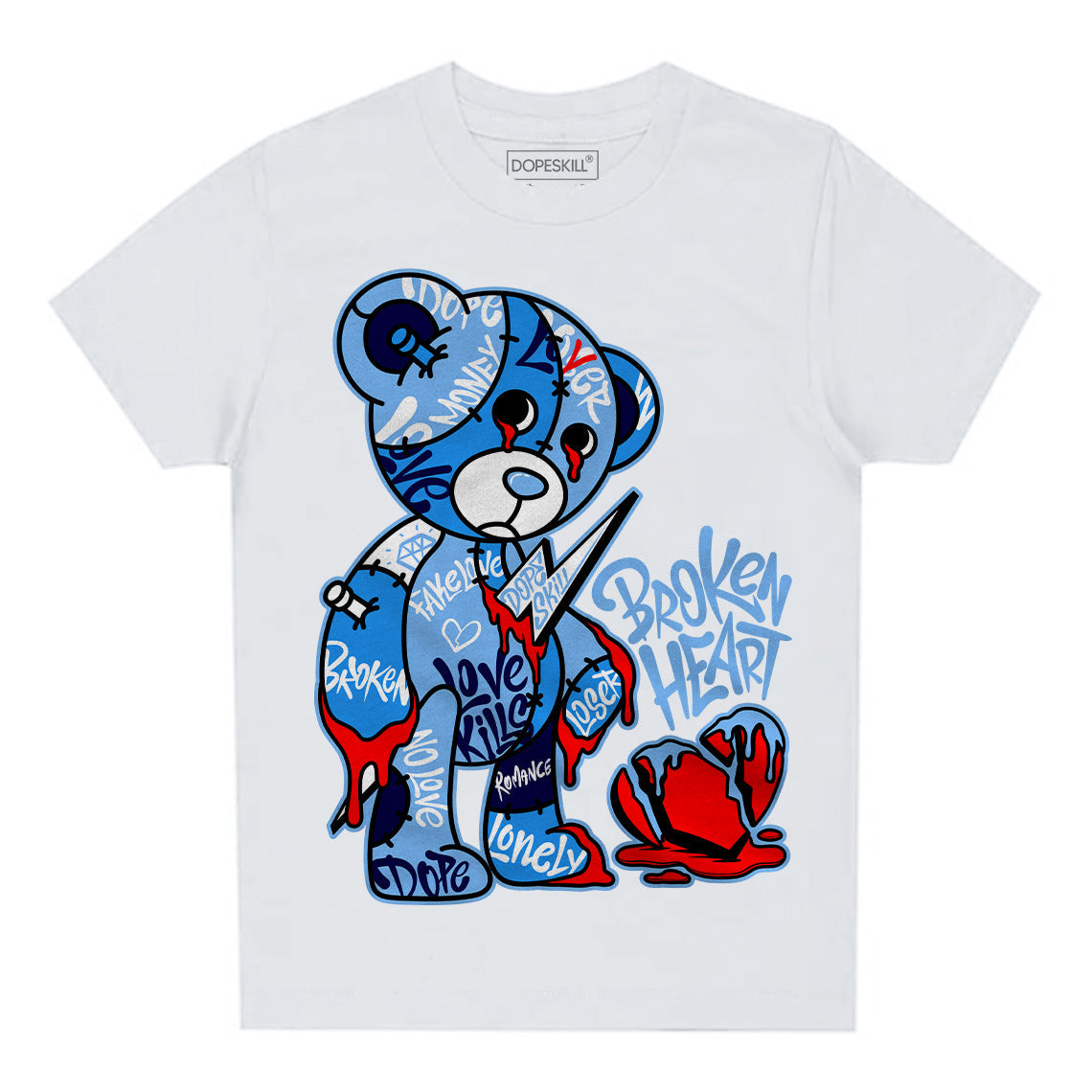 Powder Blue 9s DopeSkill Toddler Kids T-shirt Broken Heart Graphic
