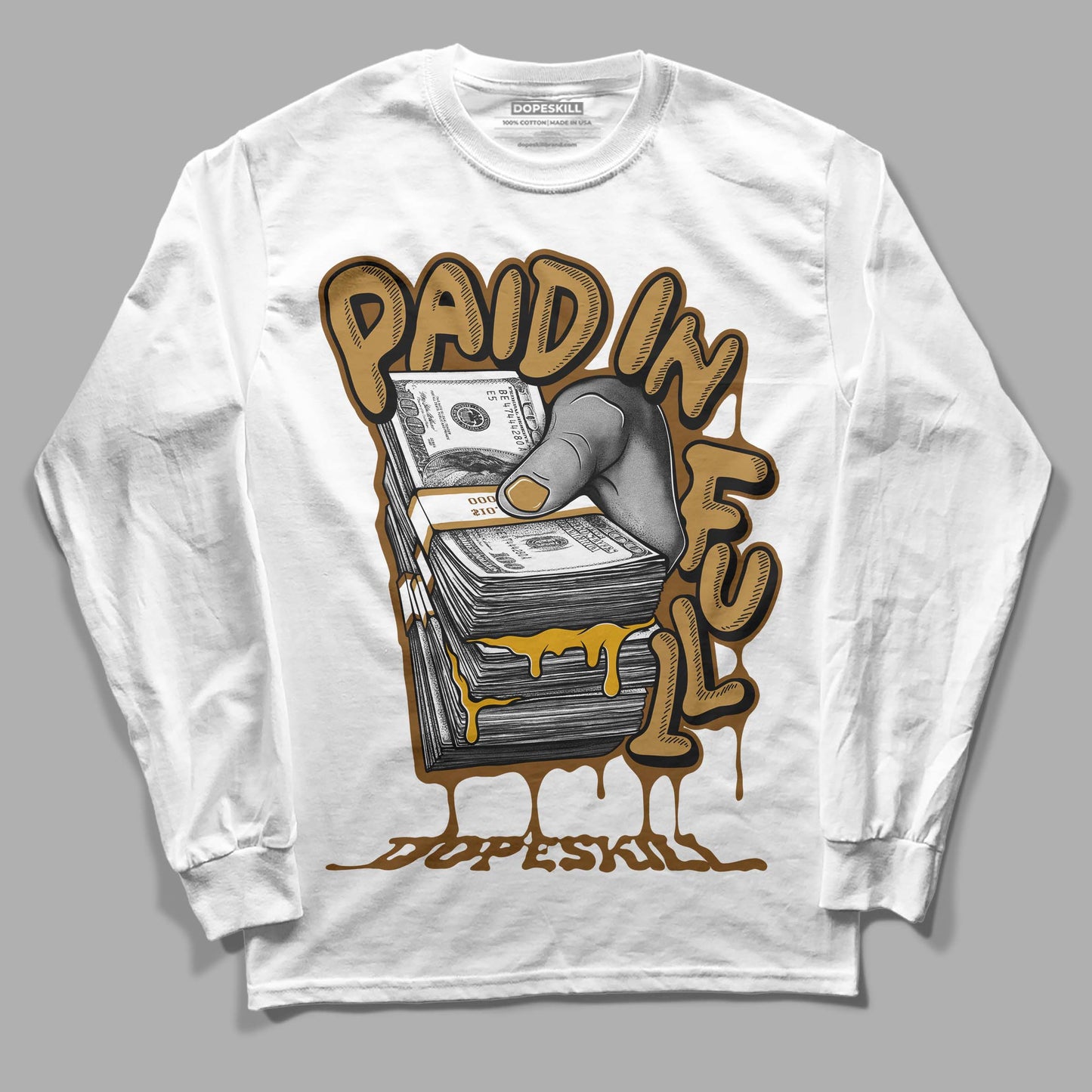 Wheat 13s DopeSkill Long Sleeve T-Shirt Paid In Full Graphic