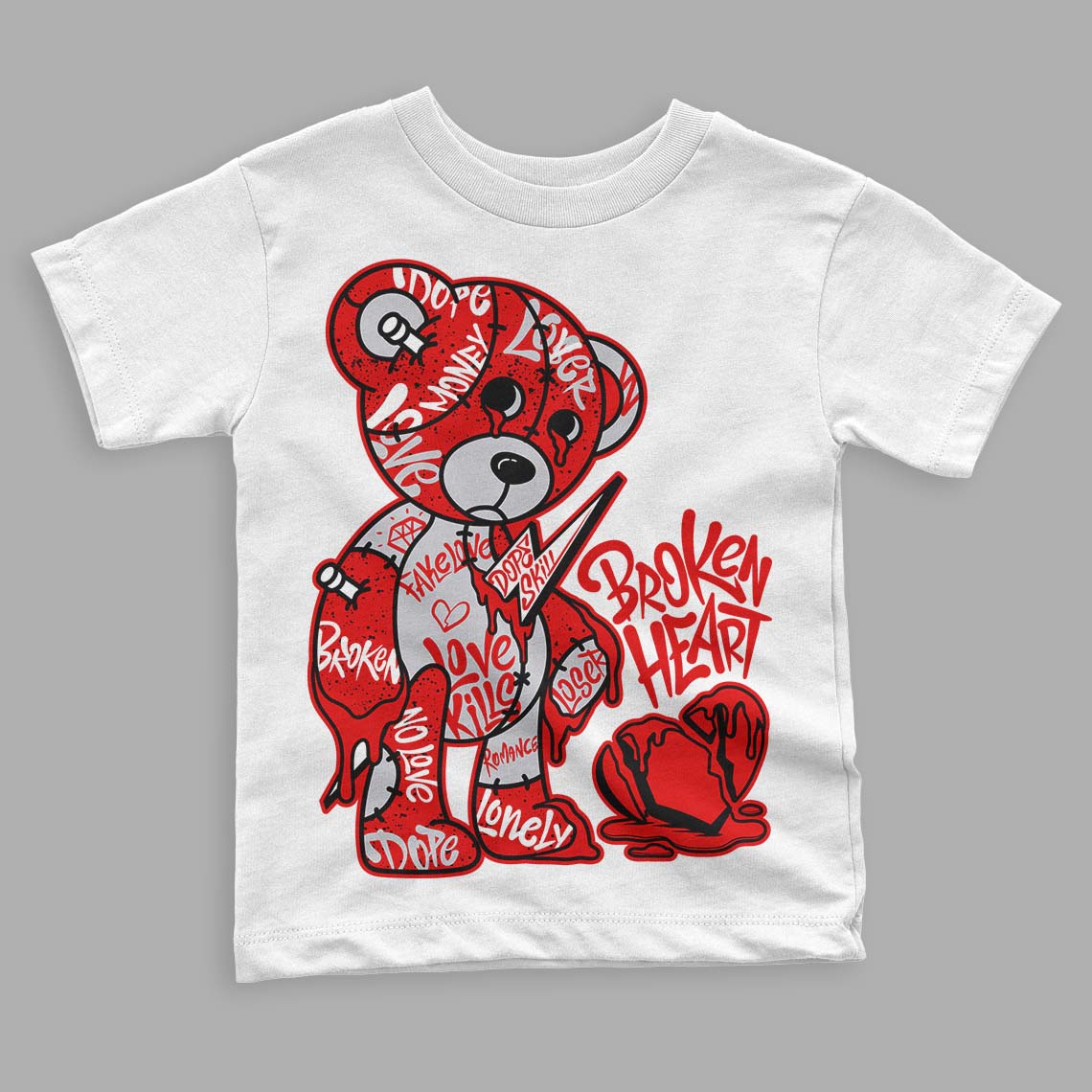 Red Cement 4S DopeSkill Toddler Kids T-shirt Broken Heart Graphic
