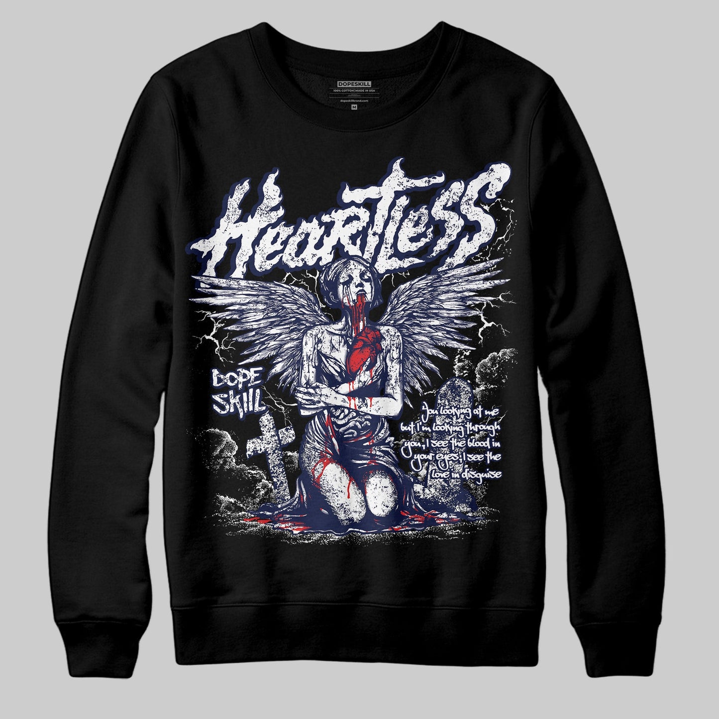 Midnight Navy 3s DopeSkill Sweatshirt Heartless Graphic