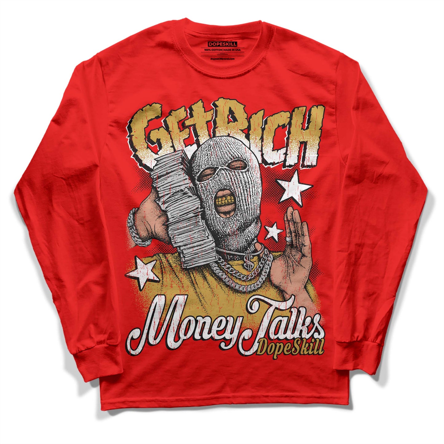 Red Collection DopeSkill Red Long Sleeve T-Shirt Get Rich Graphic