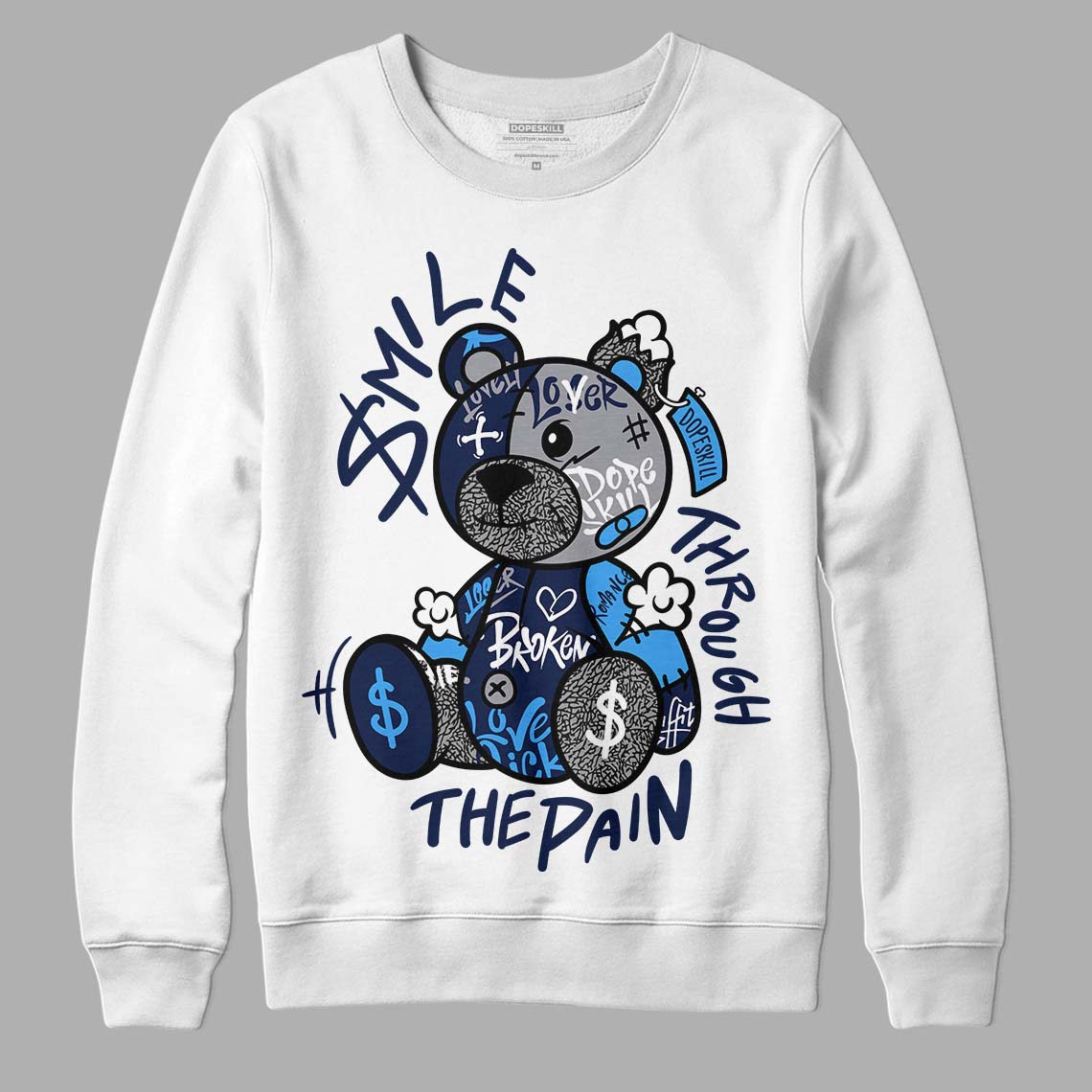 Midnight Navy 3s DopeSkill Sweatshirt Smile Through The Pain Graphic