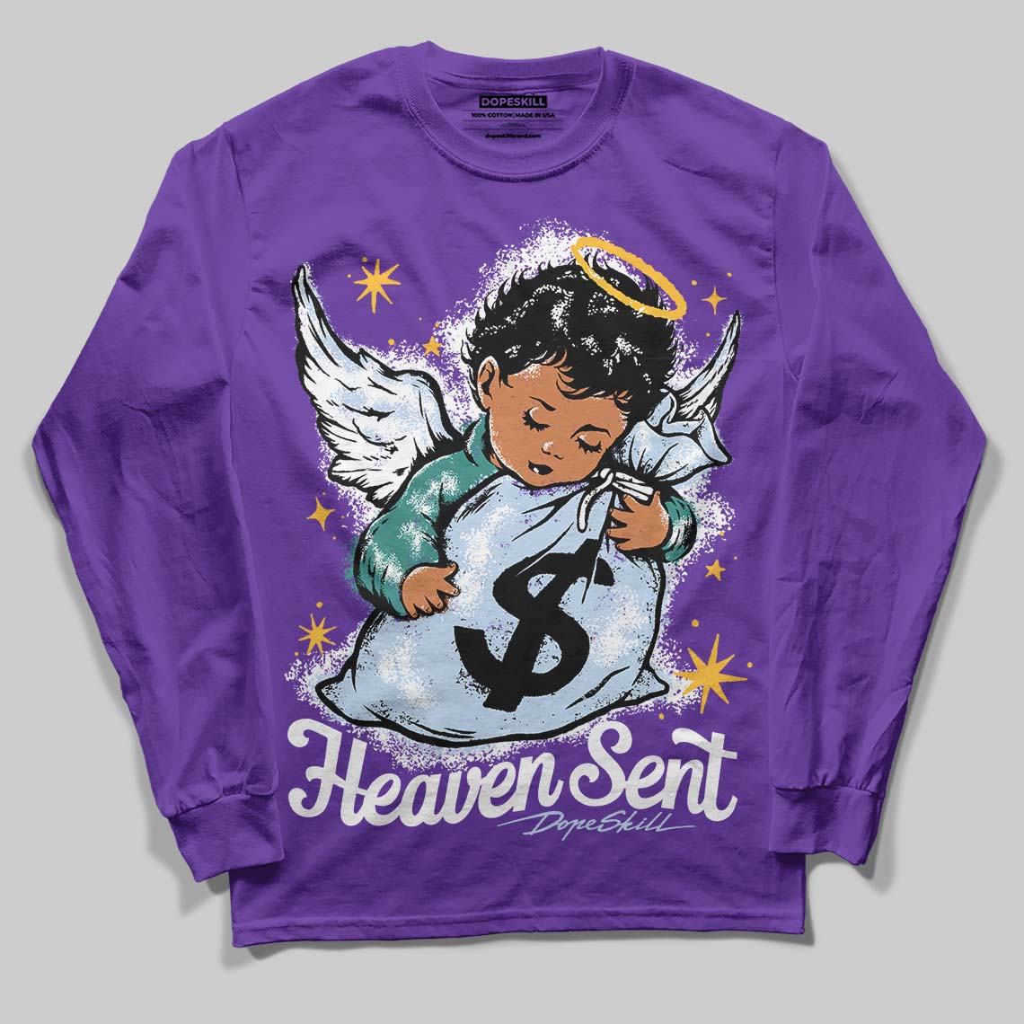 Grape 5s DopeSkill Long Sleeve T-Shirt Heaven Sent Graphic