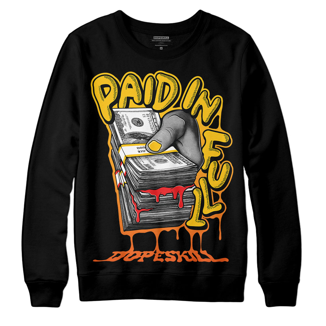 Yellow Collection DopeSkill Sweatshirt Paid In Full Graphic
