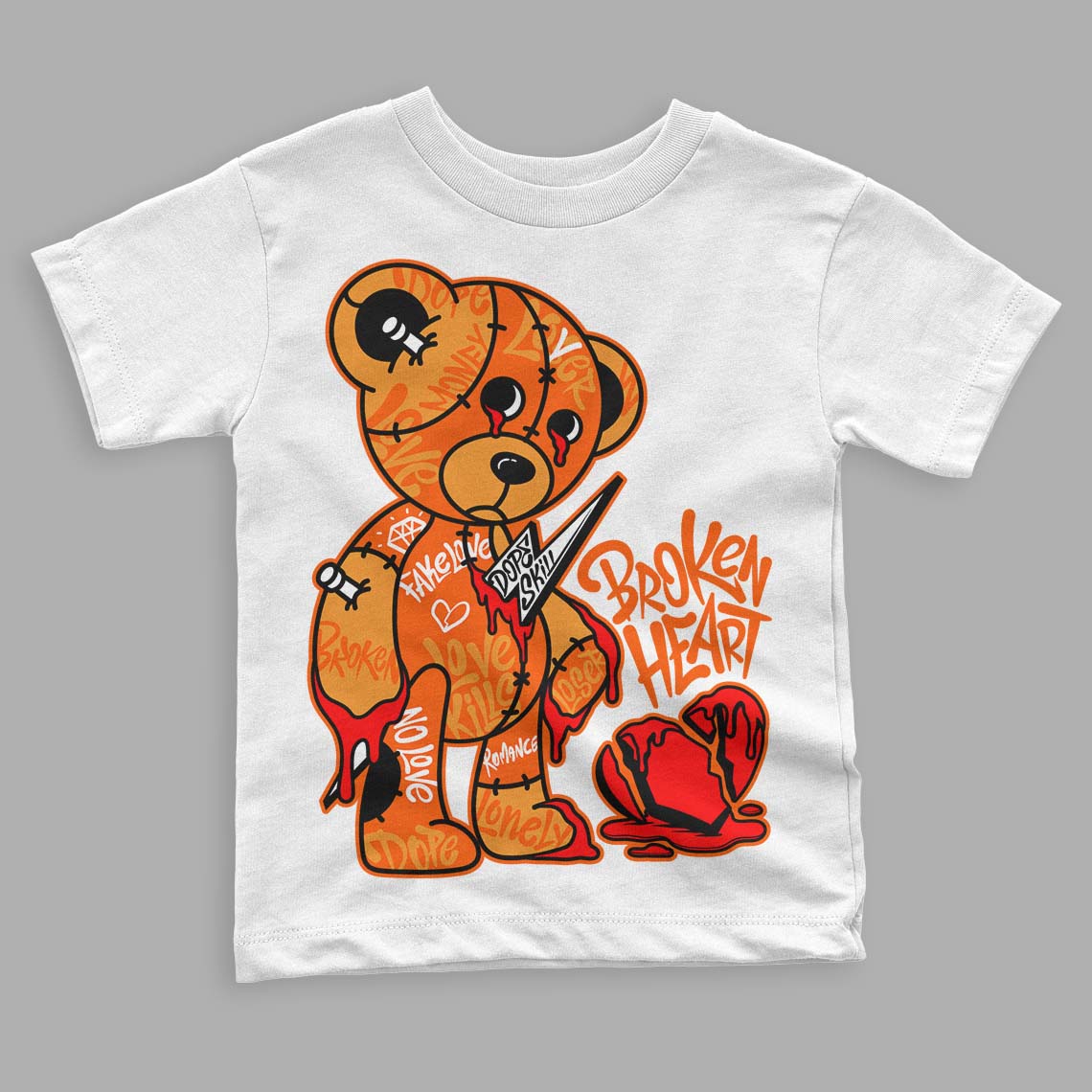 Brilliant Orange 12s DopeSkill Toddler Kids T-shirt Broken Heart Graphic