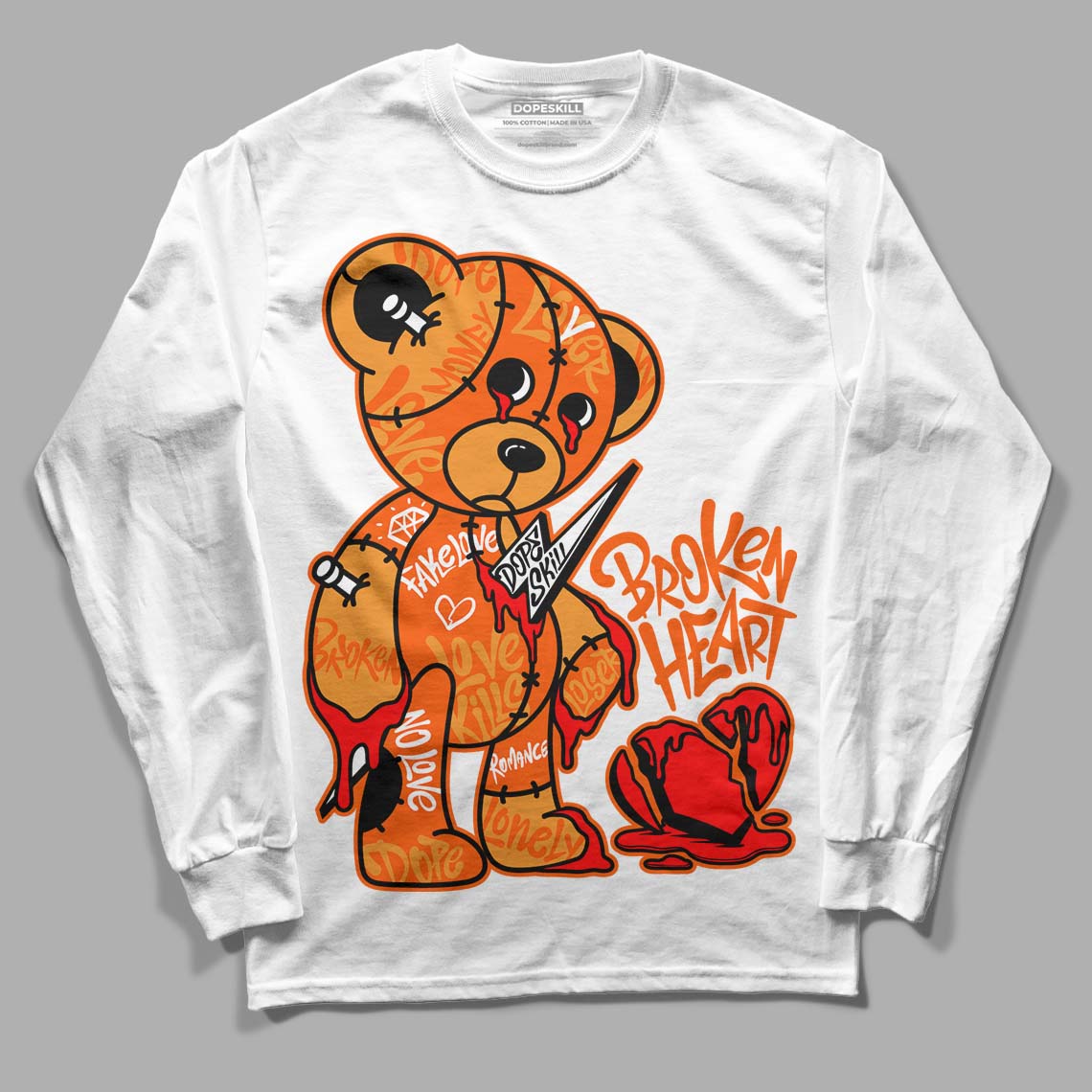 Brilliant Orange 12s DopeSkill Long Sleeve T-Shirt Broken Heart Graphic