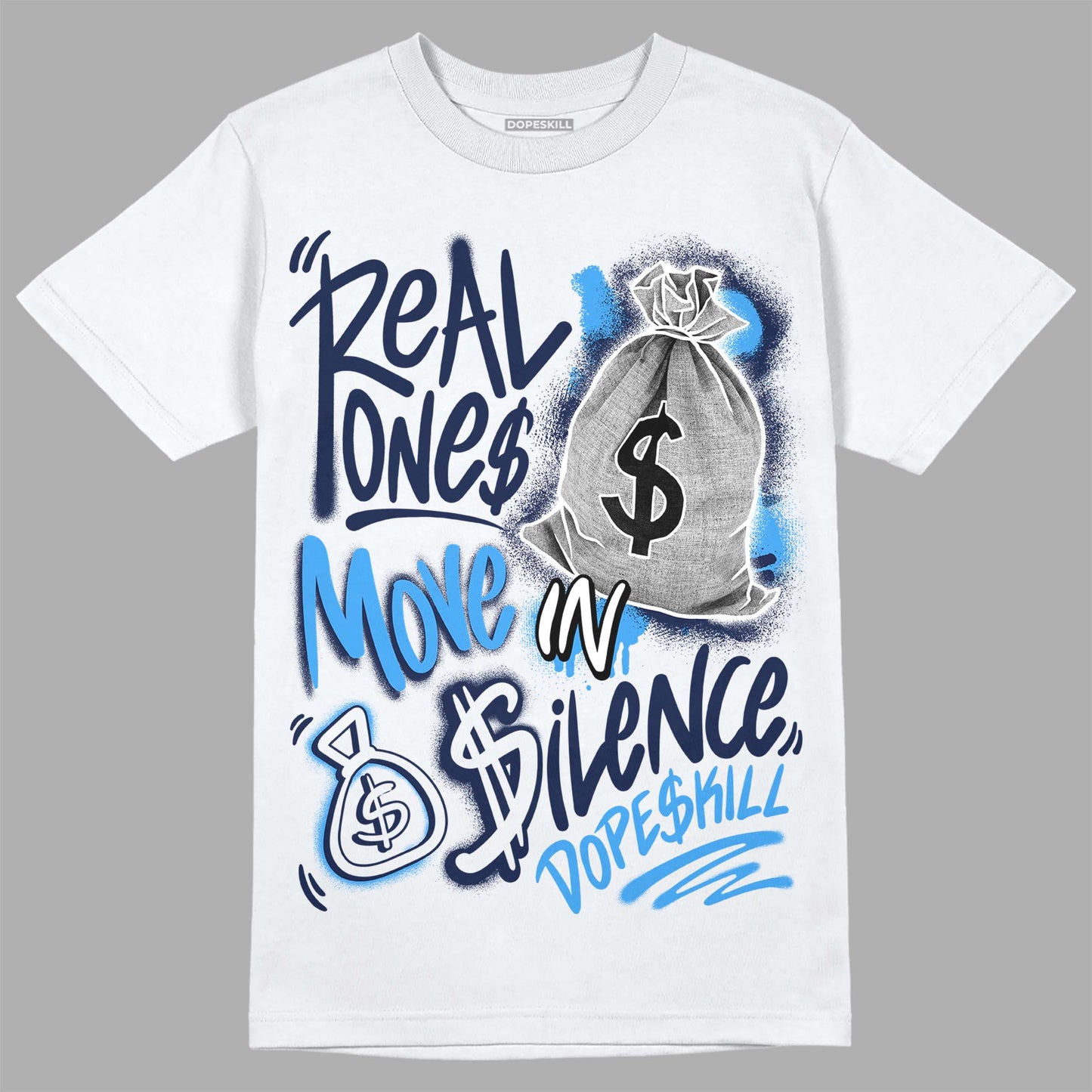 Midnight Navy 3s DopeSkill T-Shirt Real Ones Move In Silence Graphic