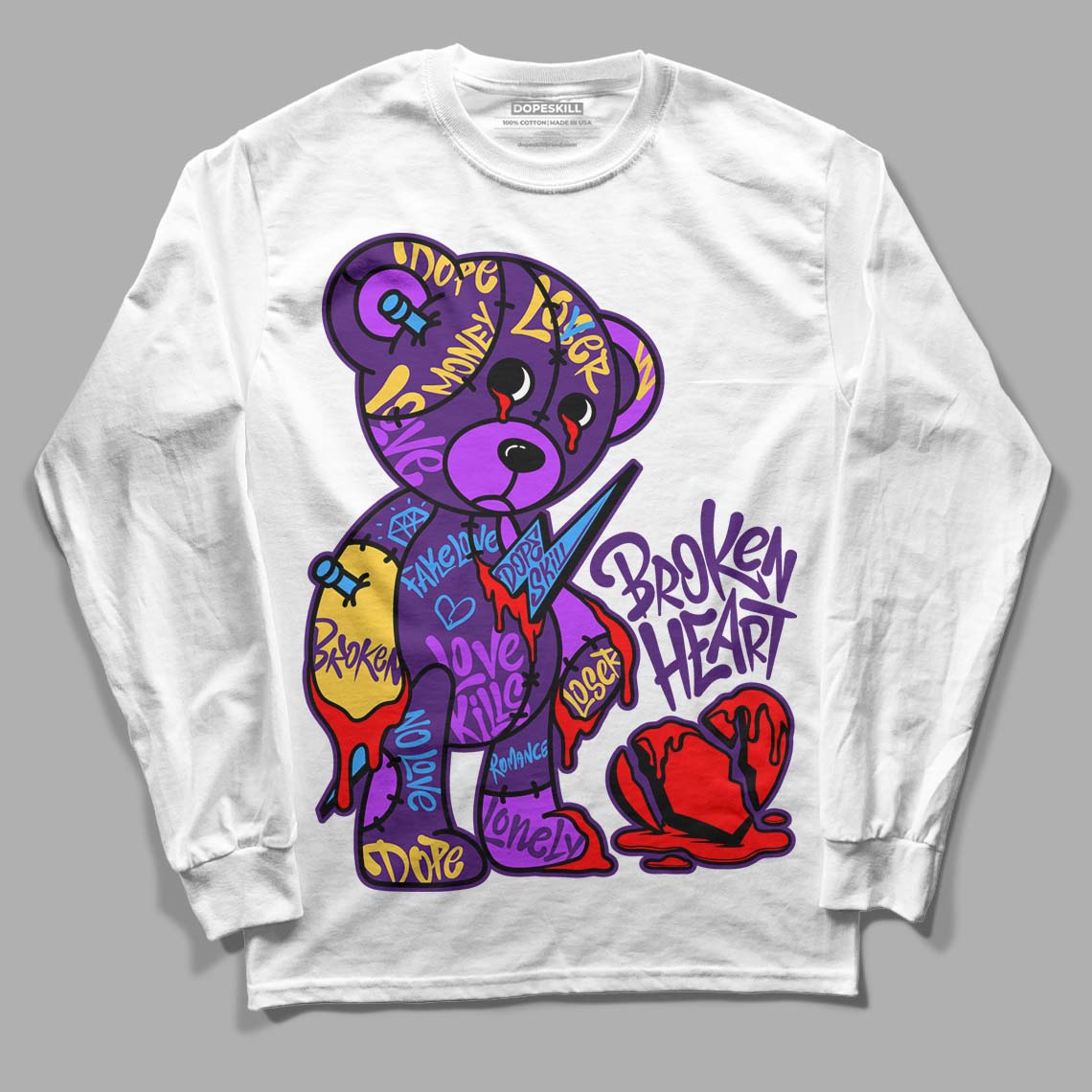 Field Purple 12s DopeSkill Long Sleeve T-Shirt Broken Heart Graphic