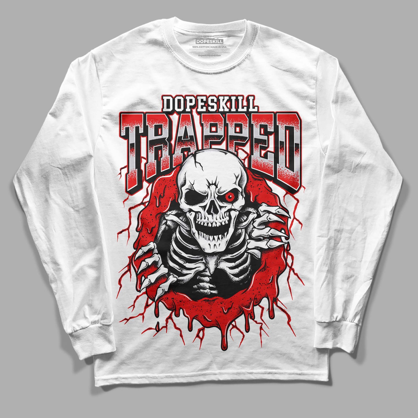 Red Cement 4S DopeSkill Long Sleeve T-Shirt Trapped Halloween Graphic