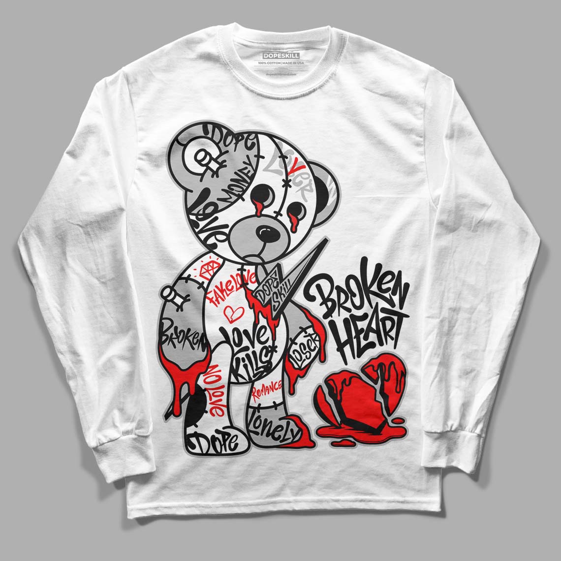 Panda White Black Dunk Low DopeSkill Long Sleeve T-Shirt Broken Heart Graphic