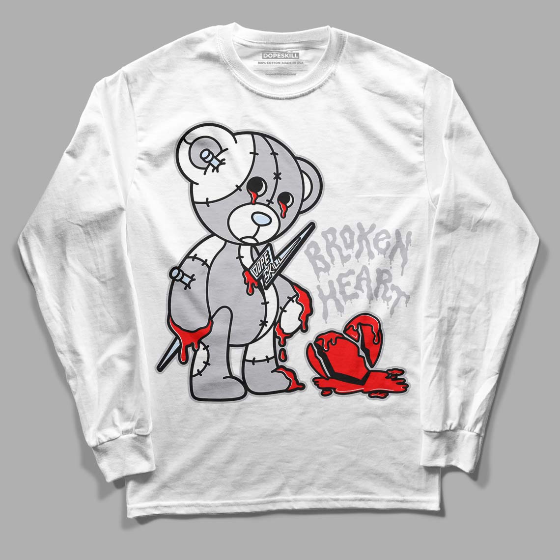 Cement Grey 11s DopeSkill Long Sleeve T-Shirt Broken Heart Graphic