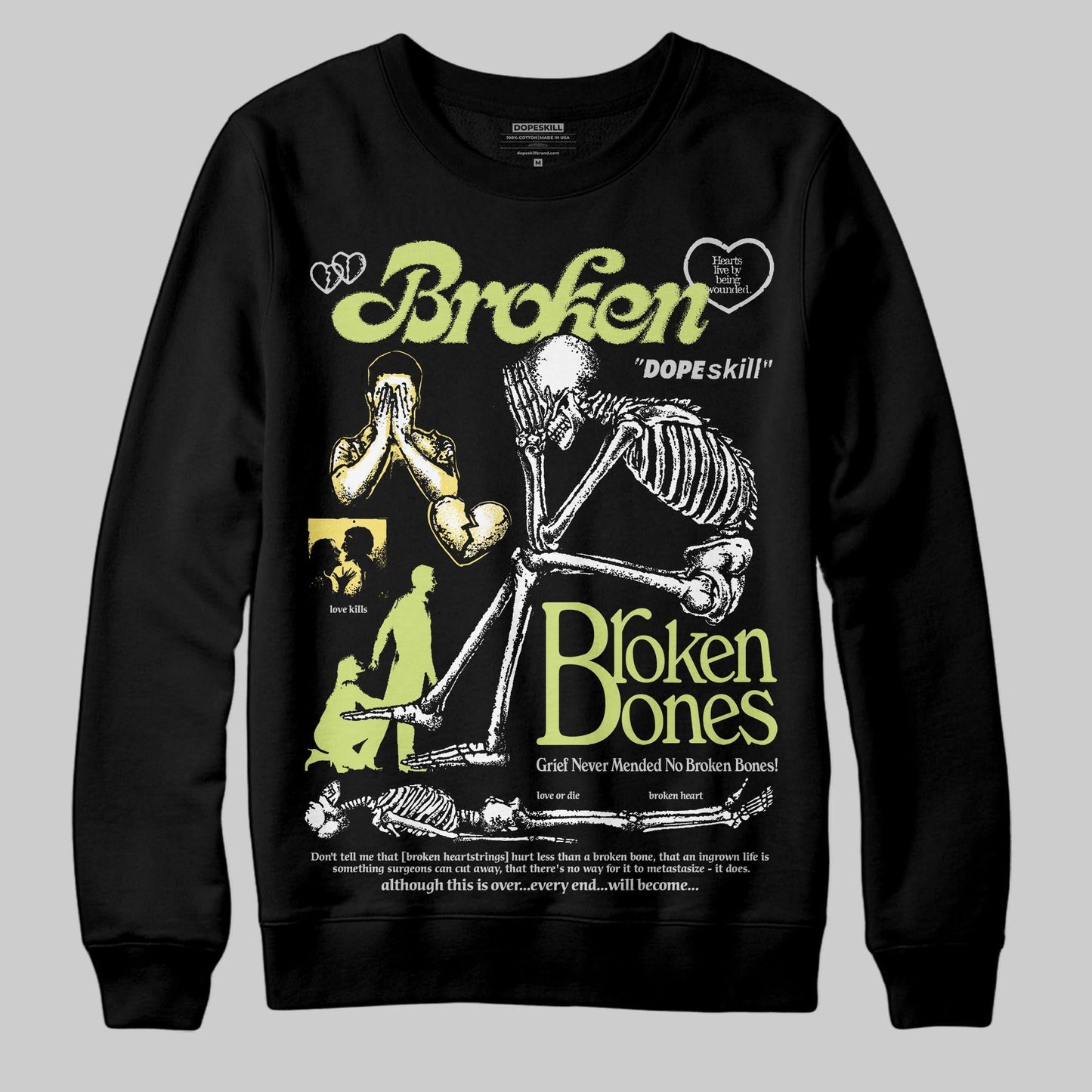 Light Lemon Twist 4s DopeSkill Sweatshirt Broken Bones Graphic