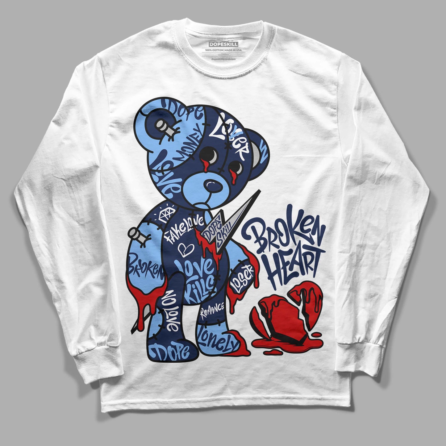 Midnight Navy 5s DopeSkill Long Sleeve T-Shirt Broken Heart Graphic