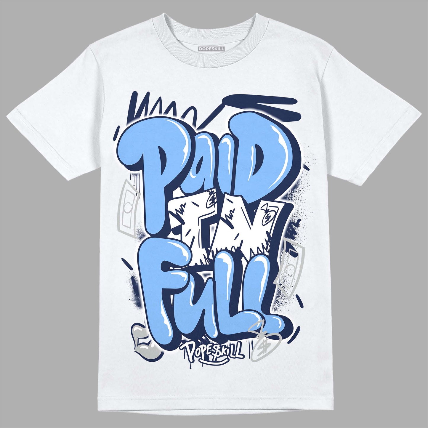 Midnight Navy 5s DopeSkill T-Shirt New Paid In Full Graphic