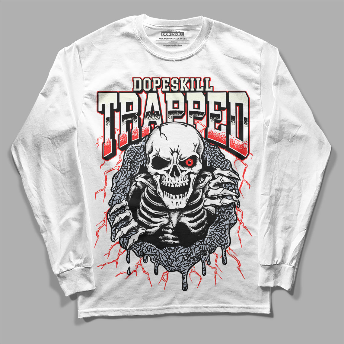 White Cement Reimagined 3s DopeSkill Long Sleeve T-Shirt Trapped Halloween Graphic