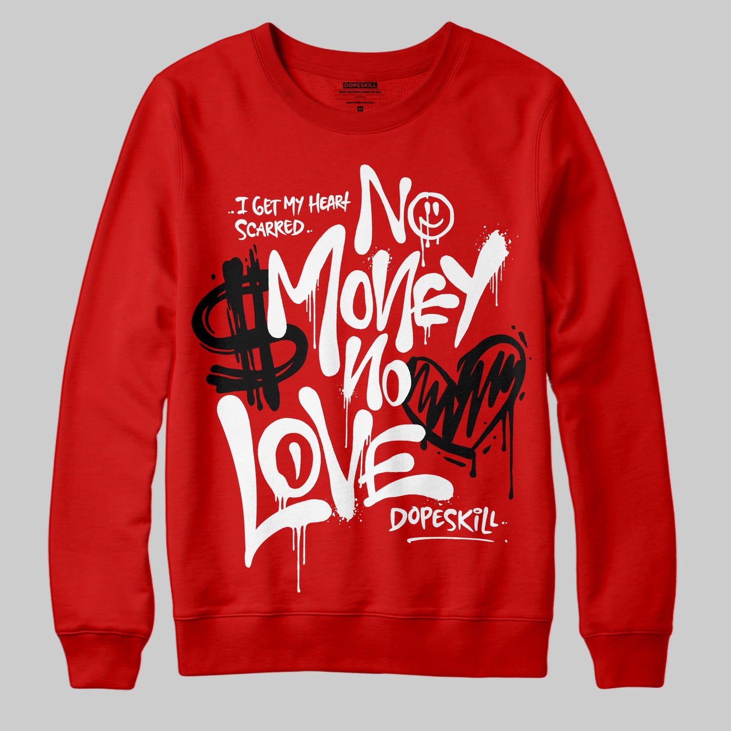 Bred Velvet 11s DopeSkill Red Sweatshirt No Money No Love Typo Graphic