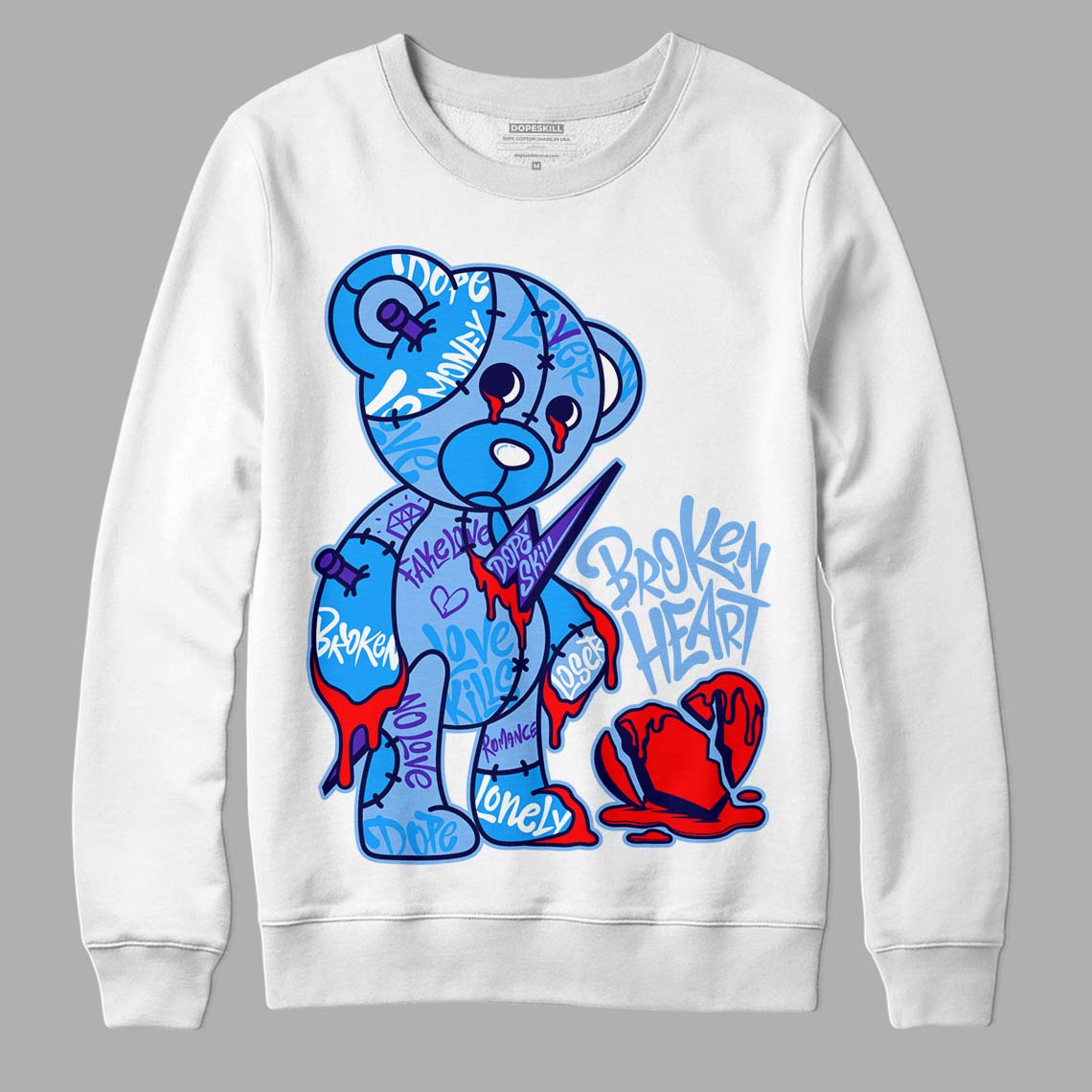 AJ 6 University Blue DopeSkill Sweatshirt Broken Heart Graphic