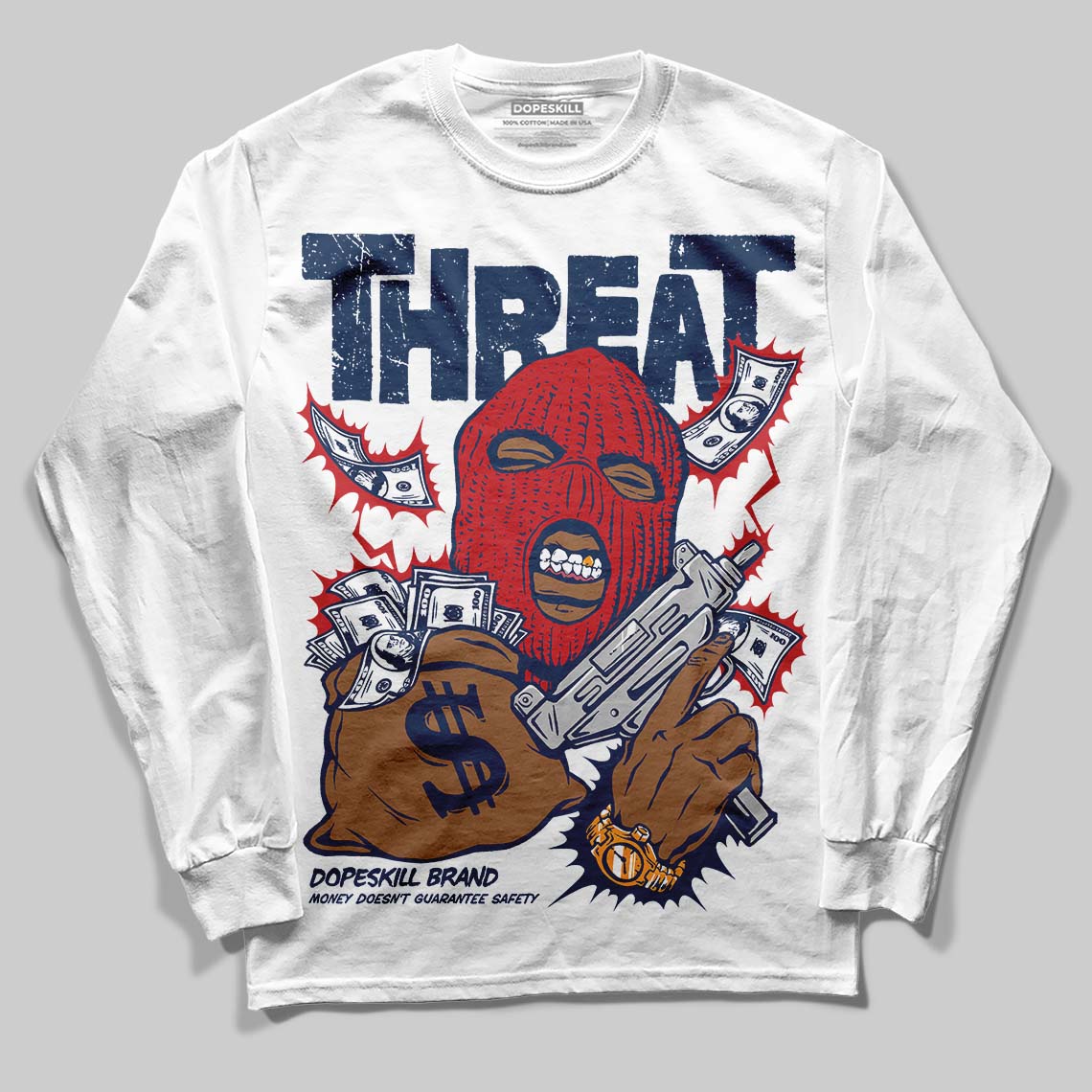 Summit White Navy 4s DopeSkill Long Sleeve T-Shirt Under Threat Graphic