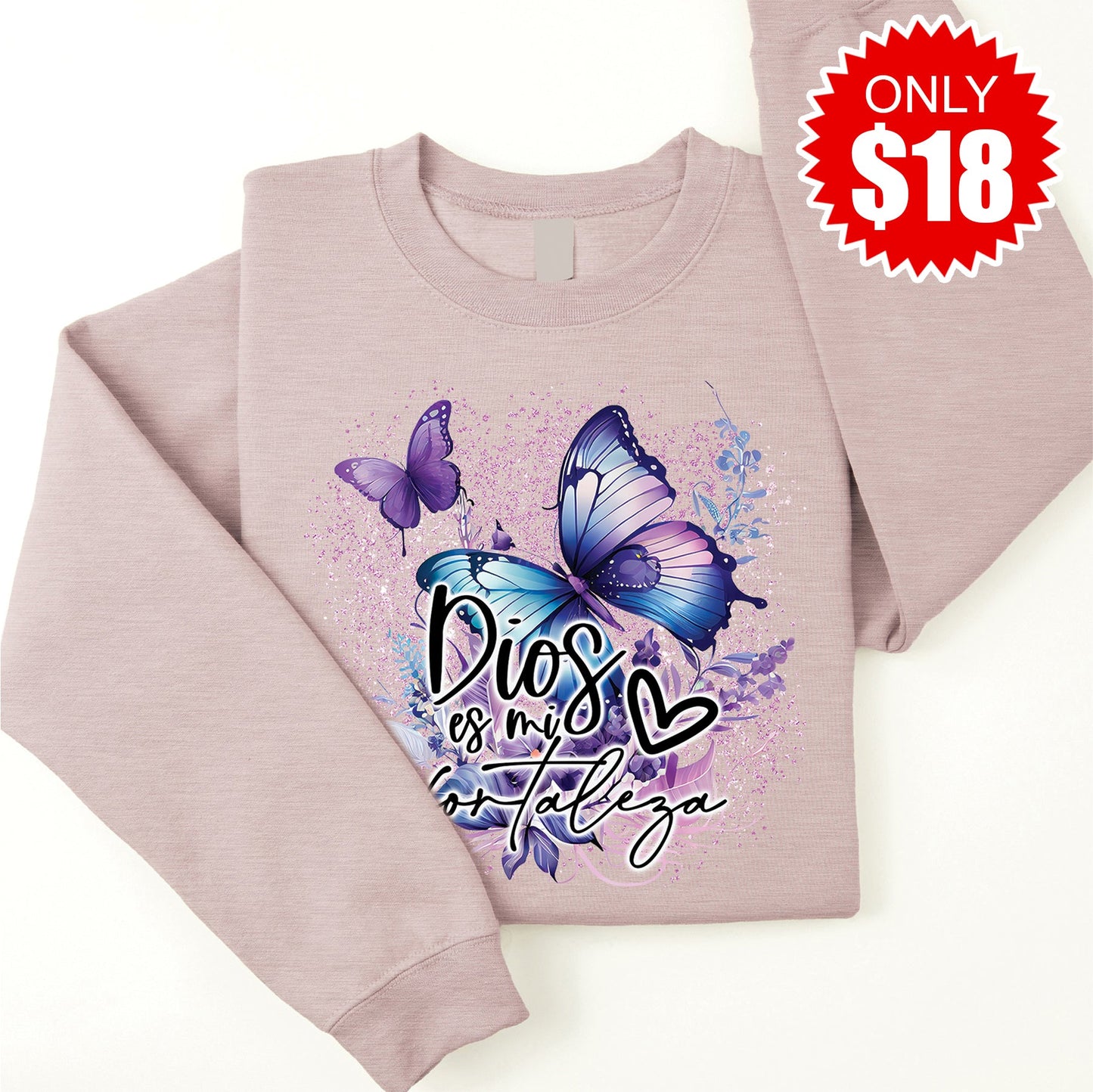 Dios Es Mi Sweatshirt - Heather Pink Gravel - 18