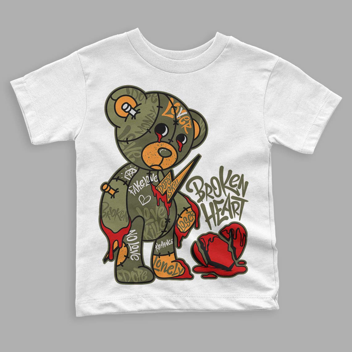 Olive 5s DopeSkill Toddler Kids T-shirt Broken Heart Graphic